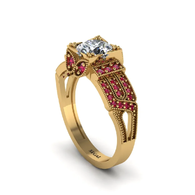 ladies engagement ring winter eternity-Diamond Milgrain Gold Engagement Ring - Lyric No. 46