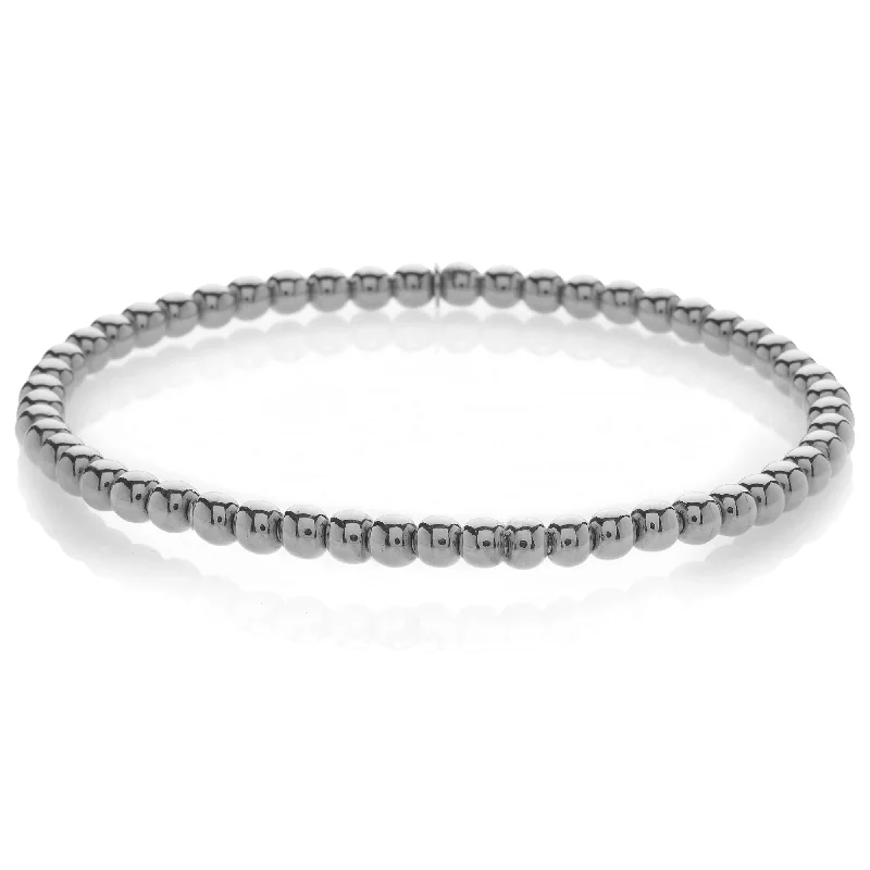 Ladies bracelets sister matching sets-Hulchi Belluni Plain 18K White Gold Stretch Stackable Bracelet 20341M-W