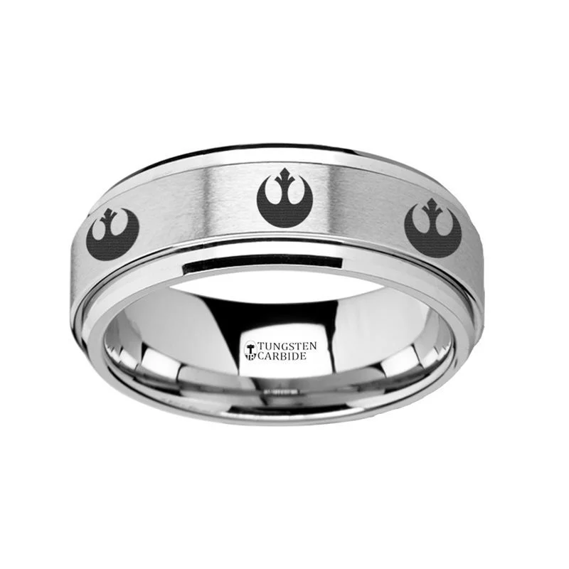 ladies ring upcycled aquamarine-Thorsten Spinning Engraved Rebel Alliance Star Wars Symbol Tungsten Carbide Spinner Wedding Band - 8mm