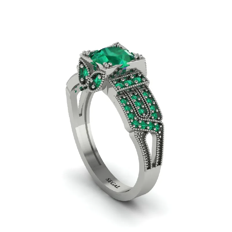 ladies engagement ring winter limited edition-Emerald Milgrain Gold Engagement Ring - Lyric No. 21