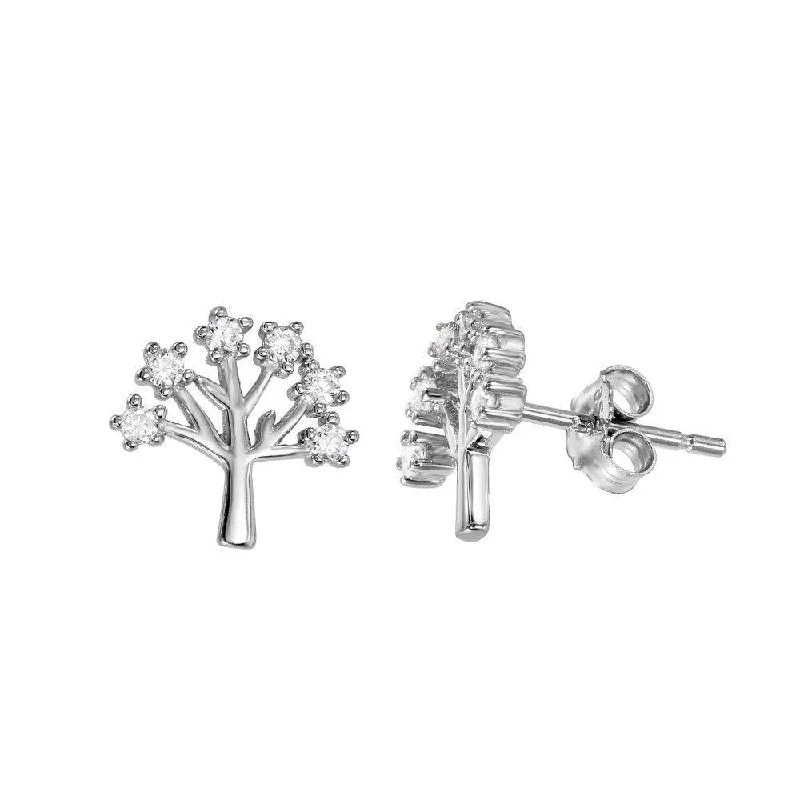 ladies earrings heavy cluster-Silver 925 Rhodium Plated Tree Earrings - STE01071