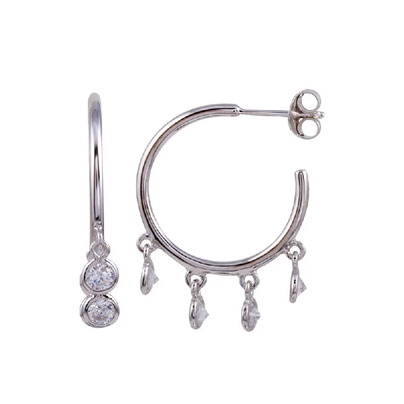 ladies earrings high-end cuff-Rhodium Plated 925 Sterling Silver Semi Hoop CZ Circular Earrings - BGE00635