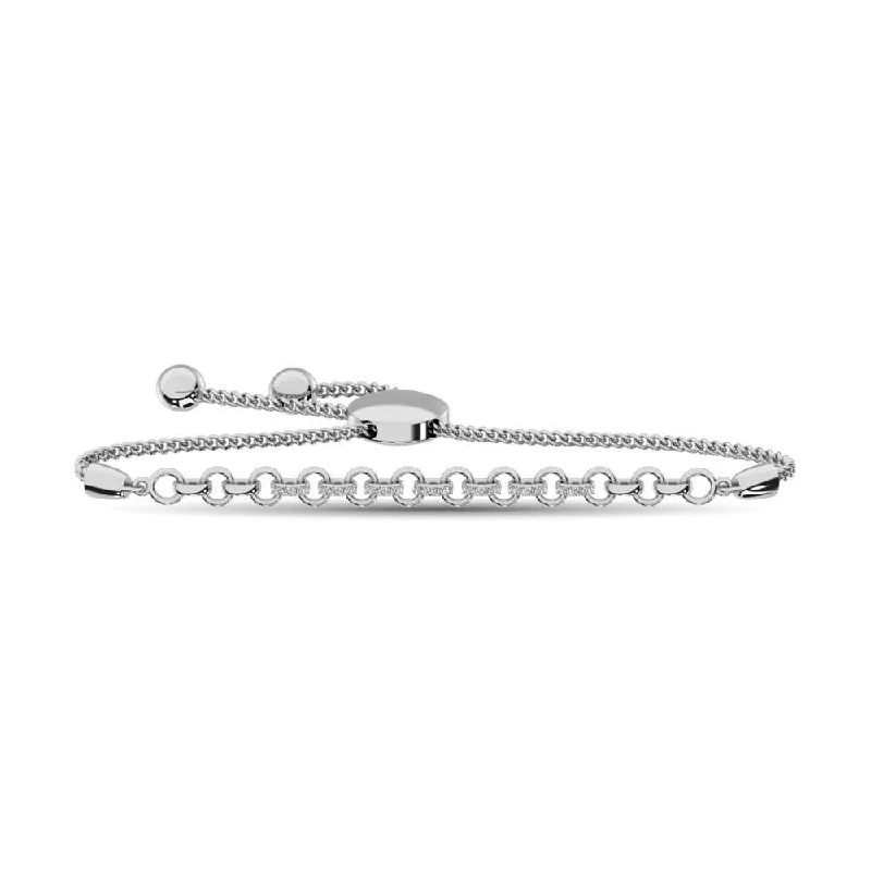 Ladies bracelets bezel set designs-Diamond Bolo Bracelet 1/20 ct tw in Sterling Silver