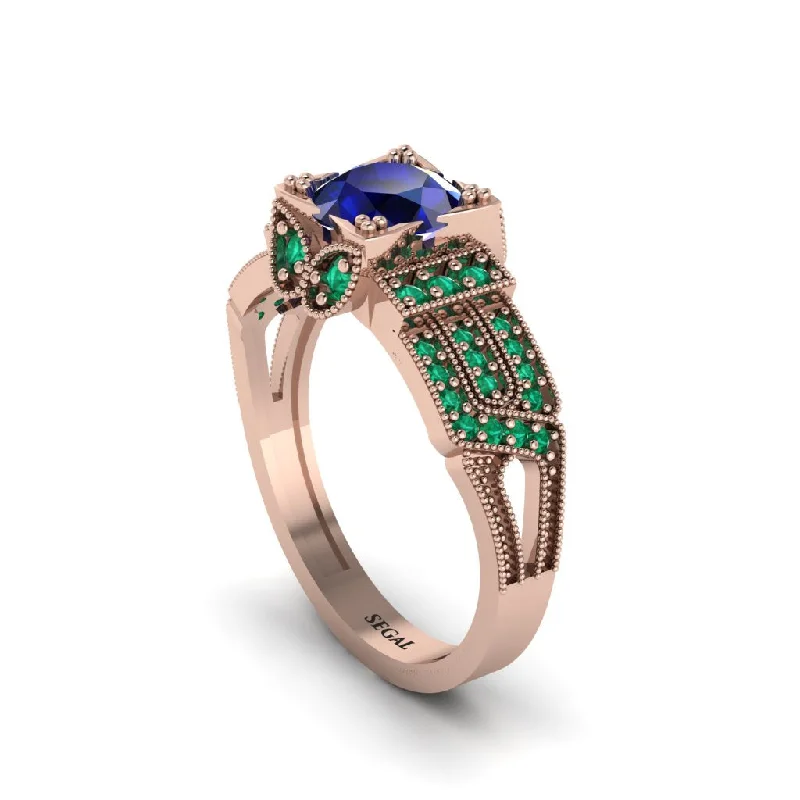 ladies engagement ring filigree turquoise-Sapphire Milgrain Gold Engagement Ring - Lyric No. 29