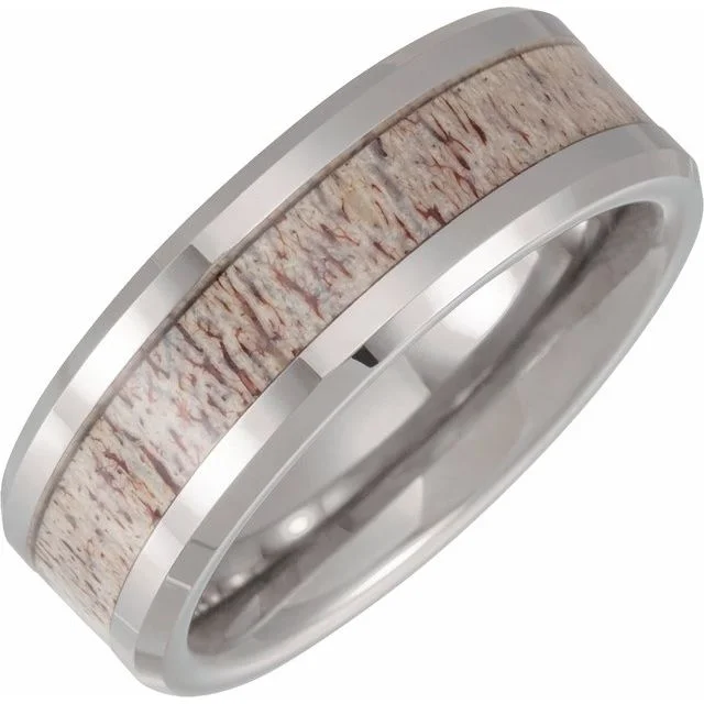 ladies ring modern garnet-Tungsten 8 mm Beveled Band with Velvet Antler Wood Inlay