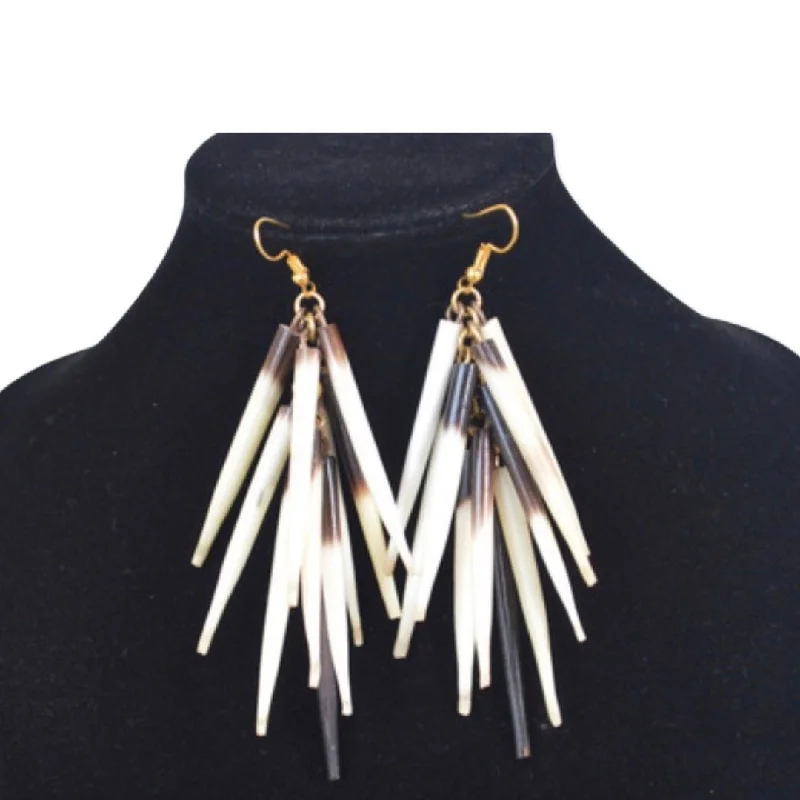 ladies earrings premium rose quartz-African quill earrings