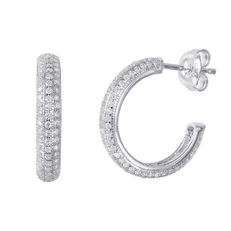 ladies earrings twisted climber-Silver 925 Rhodium Plated CZ Hoop Earrings - GME00029RH