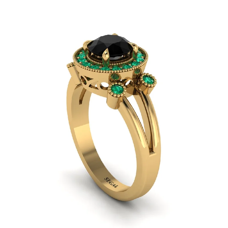 ladies engagement ring high-end trillion cut-Radiant Black Diamond Halo Gold Engagement Ring - Madilyn No. 22