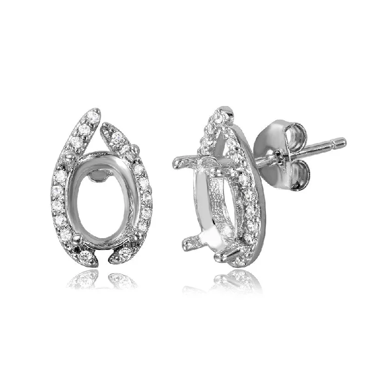 ladies earrings nature rose quartz-Silver 925 Rhodium Plated Personalized Mounting Earrings with CZ - BGE00464