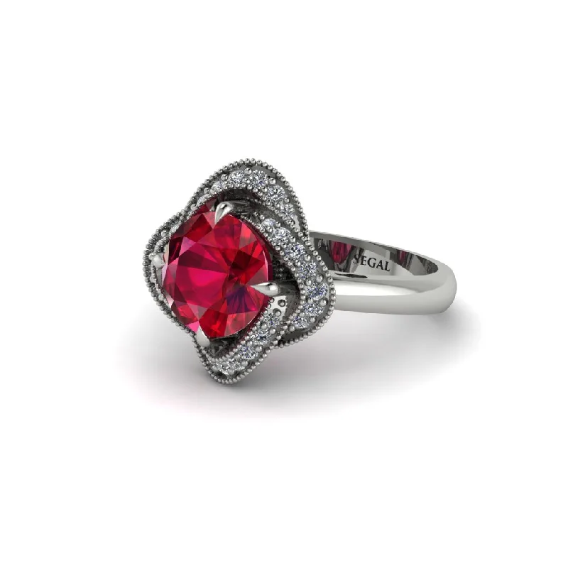 ladies engagement ring intricate platinum-Ruby Floral Infinity Engagement Ring - Brinley No. 12