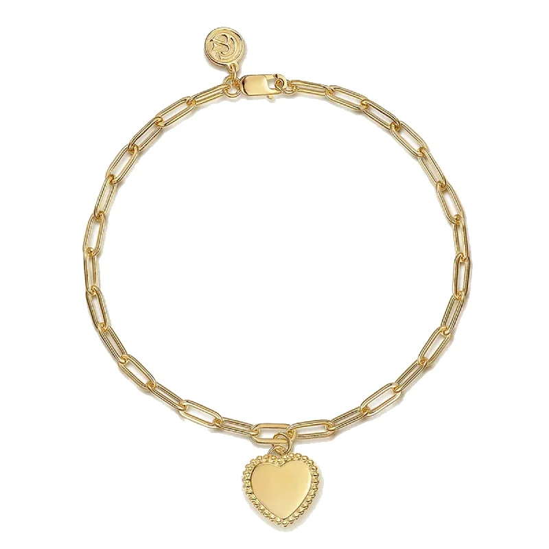 Ladies bracelets prong set styles-Gabriel 14K Yellow Plain Gold Paperclip Chain Bracelet with Personalized Bujukan Framed Heart Charm