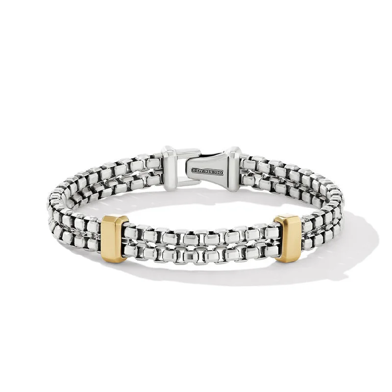 Ladies bracelets rustic charm styles-David Yurman Gents Double Box Chain Bracelet with 18K Yellow Gold