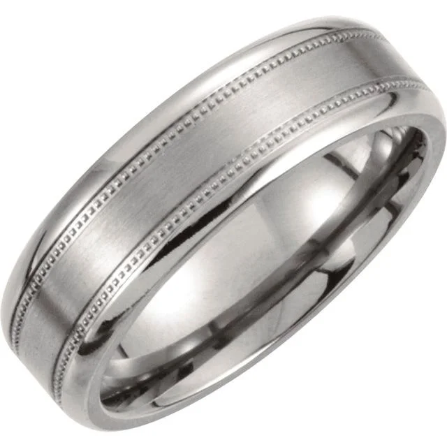 ladies ring polished sapphire-Titanium 7 mm Satin Finish Center & Polished Milgrain Band Size 11