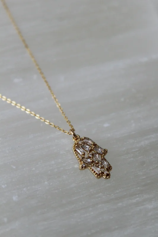 Ladies necklaces sharp edge styles-CZ Mosaic Hamsa Necklace