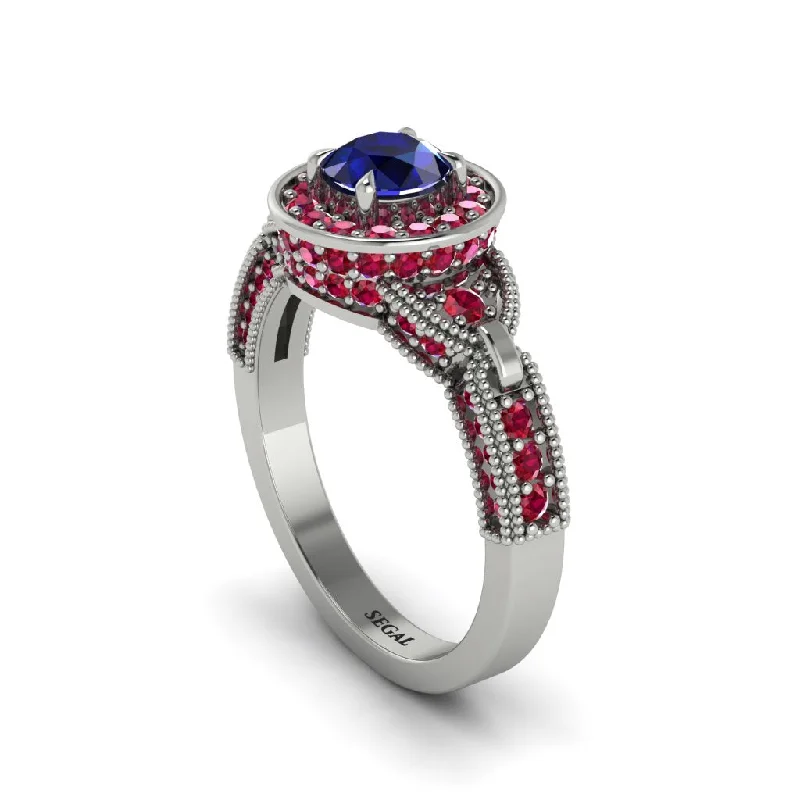 ladies engagement ring high-end trillion cut-Sapphire Double Halo Handmade Engagement Ring - Gracelyn No. 60