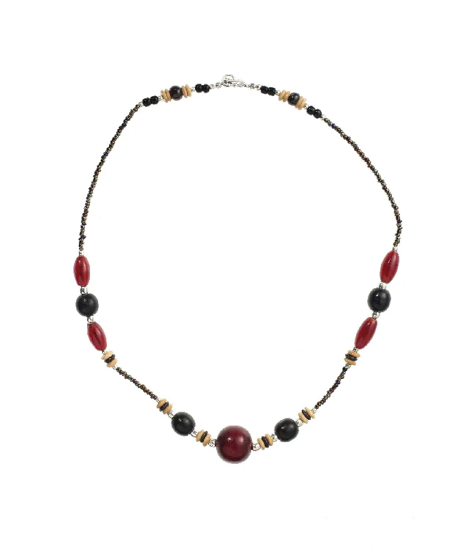 Ladies necklaces rotating gem designs-Red Amber, Bone & Horn Necklace