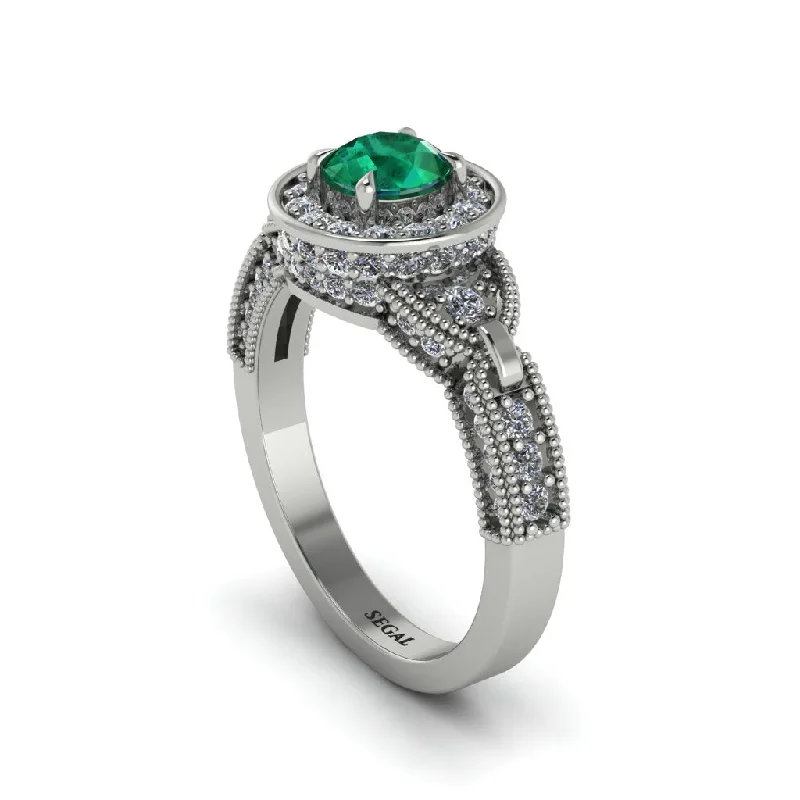 ladies engagement ring fall mother’s-Emerald Double Halo Handmade Engagement Ring - Gracelyn No. 6