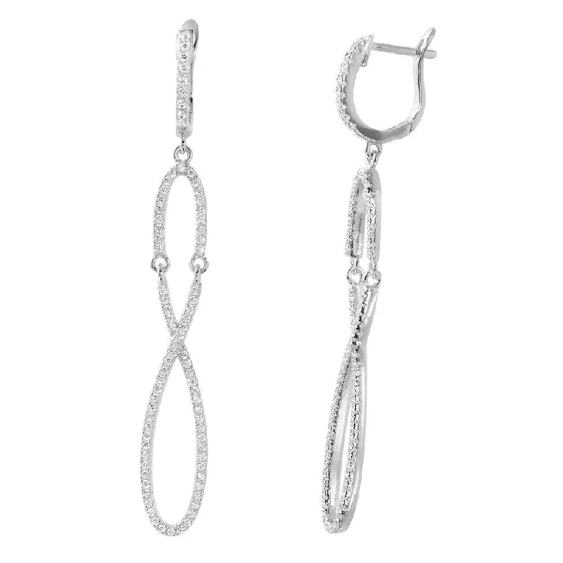 ladies earrings name crawler-Silver 925 Rhodium Plated Dangling Infinity CZ Dangling Earrings  - ACE00103RH