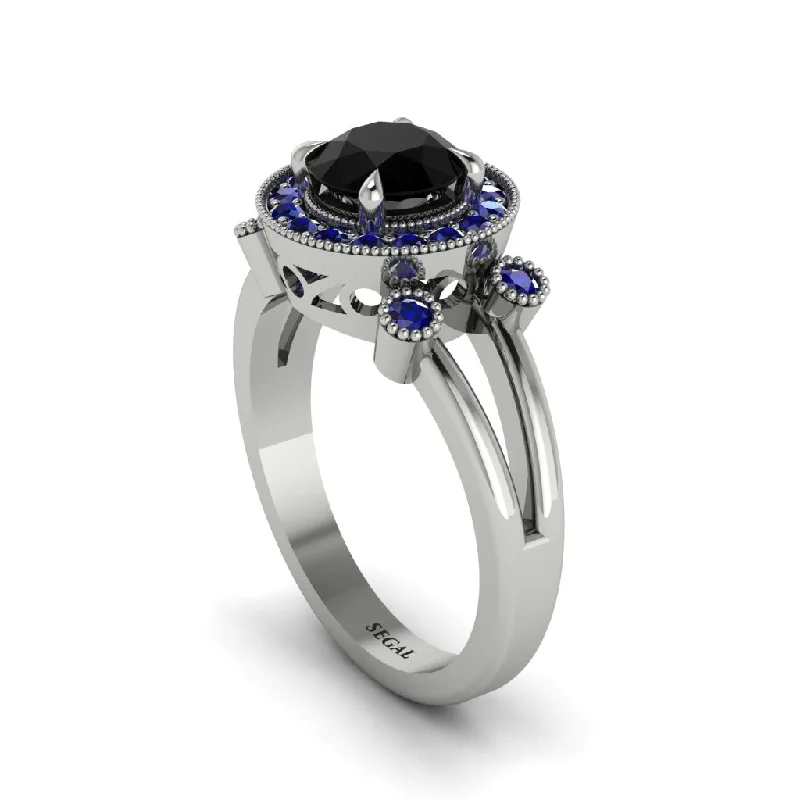 ladies engagement ring smooth sapphire-Radiant Black Diamond Halo Gold Engagement Ring - Madilyn No. 69