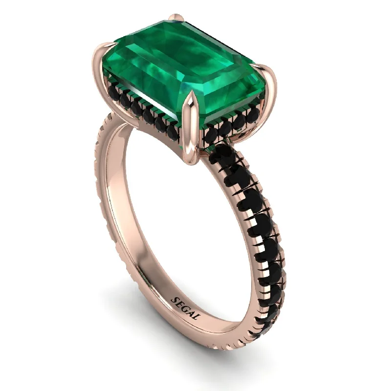 ladies engagement ring polished diamond-Emerald-Cut Emerald Pavé Engagement Ring - Daphne No. 35