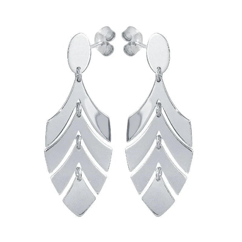 ladies earrings designer cuff-Rhodium Plated 925 Sterling Silver Dangling Flexible Half Leaves Earrings - SOE00031