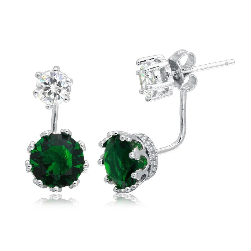 ladies earrings twisted teardrop-Rhodium Plated 925 Sterling Silver Clear Green Front and Back Earrings - BGE00488GRN