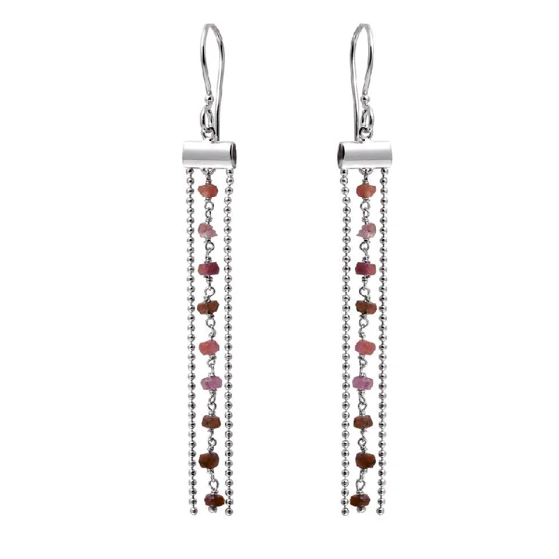 ladies earrings holiday garnet-Rhodium Plated 925 Sterling Silver Dangling Tassel Earrings with Purple Beads - DIE00005RH-AM