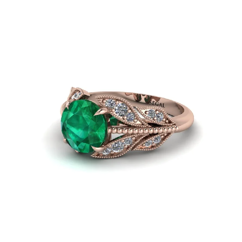 ladies engagement ring zodiac tension-Emerald Majestic Leaf Gold Engagement Ring - Makenna No. 5