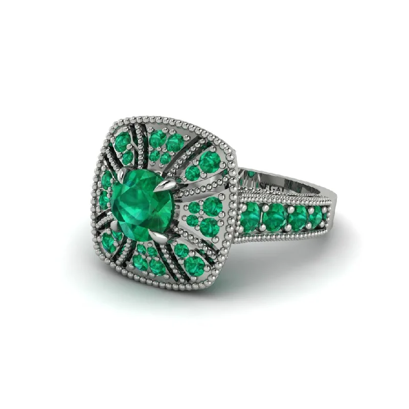 ladies engagement ring elegant oval cut-Emerald Vintage-Inspired Halo Engagement Ring  - Lexi No. 21