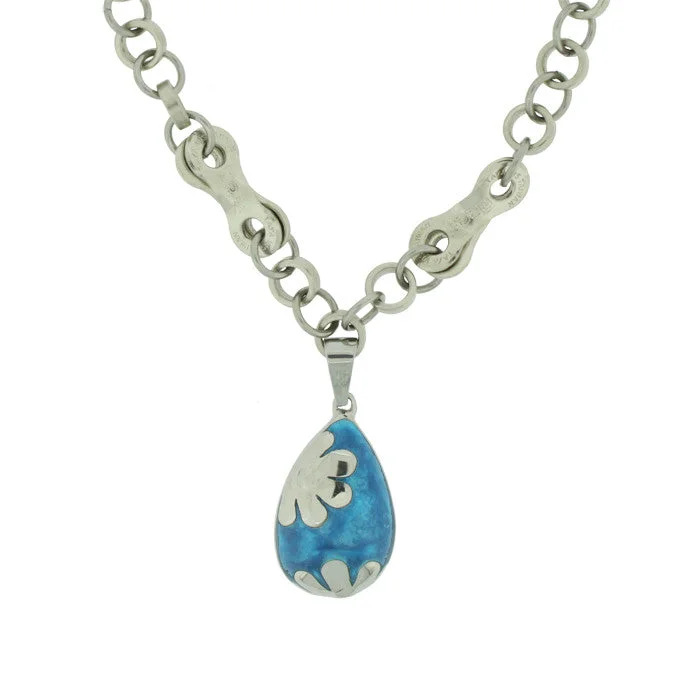 Ladies necklaces turquoise detail necklaces-Stainless Steel Flower Aqua Necklace