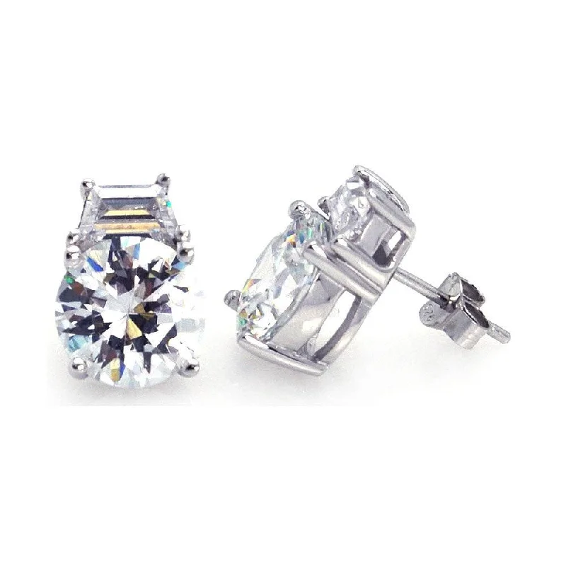 ladies earrings ornate sapphire-Silver 925 Rhodium Plated Round Clear CZ Stud Earrings - STE00671