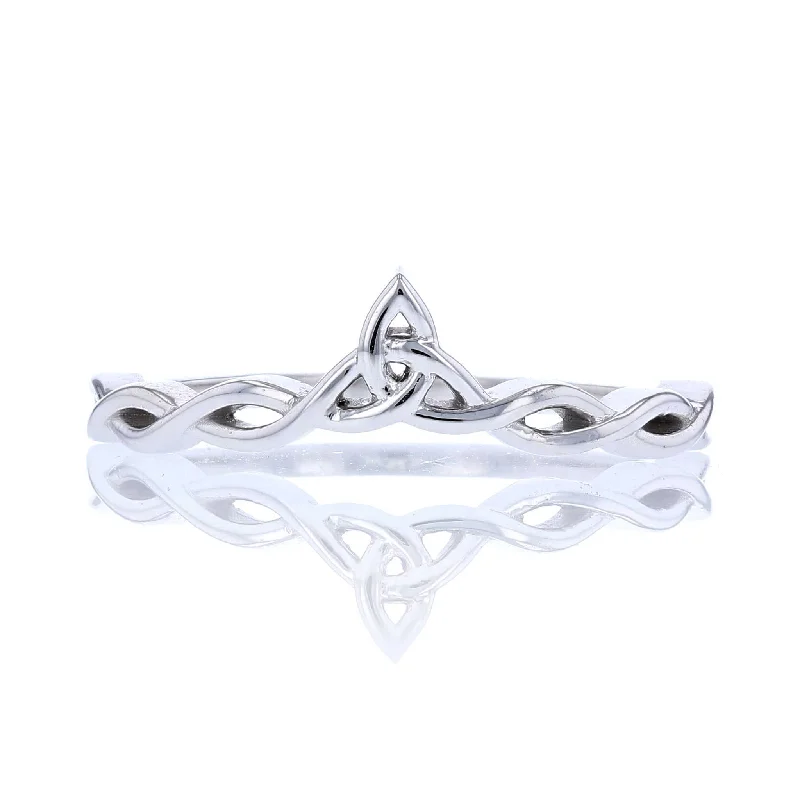 ladies ring flower conflict-free-White Gold Celtic Trinity Contour Band