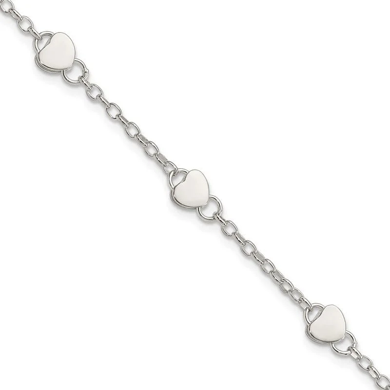 Ladies bracelets bezel set designs-Sterling Silver Heart Childs 5 Inch Plus 1 Inch Ext. Bracelet