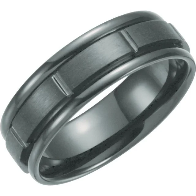 ladies ring premium halo-Black Titanium 7 mm Grooved Band