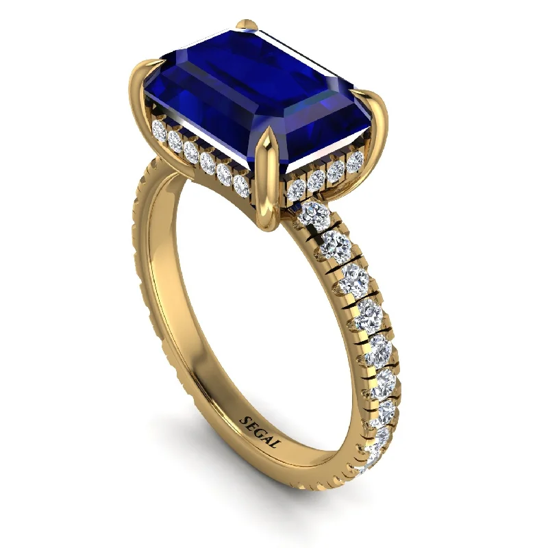 ladies engagement ring premium cluster-Emerald-Cut Sapphire Pavé Engagement Ring - Daphne No. 13