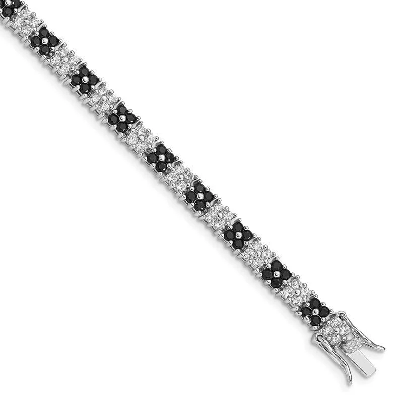 Ladies bracelets standout unique styles-Sterling Silver Rhodium-plated 7in Black/White CZ Tennis Bracelet