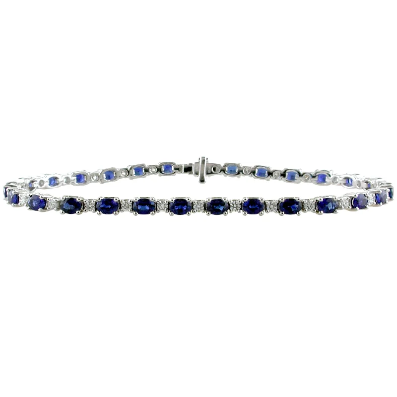 Ladies bracelets onyx black accents-Sapphire & Diamond Tennis Bracelet 18K White Gold 7 Carats