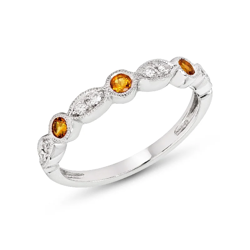 ladies ring summer holiday-14k White or Yellow Gold Citrine & Diamond Anniversary Band