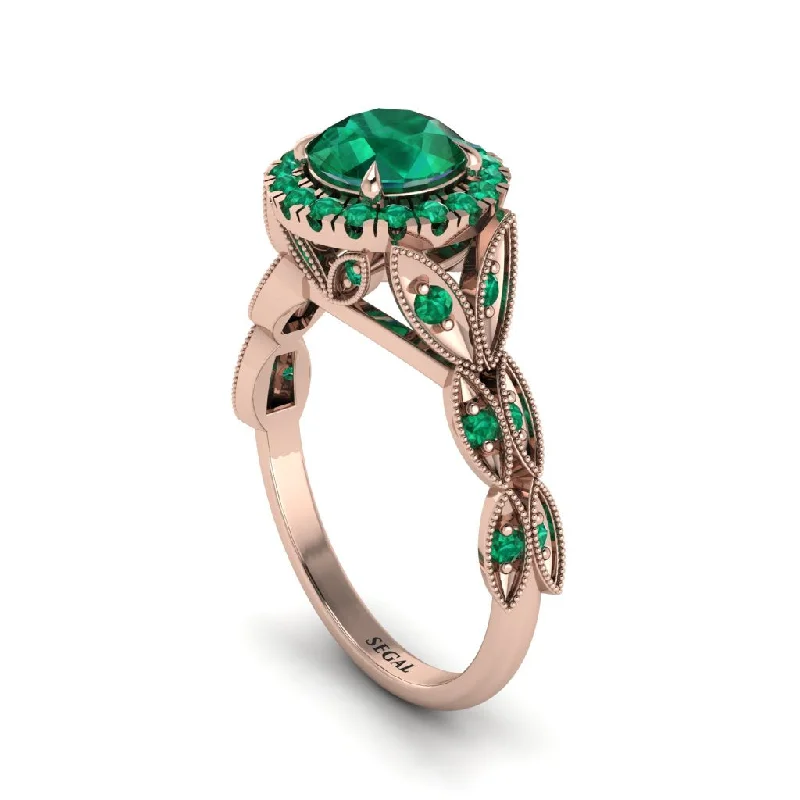 ladies engagement ring classic turquoise-Emerald Halo Nature Inspired Leaf Engagement Ring - Alessandra No. 20