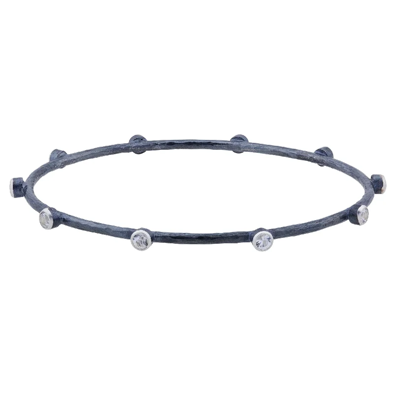 Ladies bracelets luxury brand picks-Lika Behar Oxidized Silver Bangle Bracelet with 10 White Sapphires