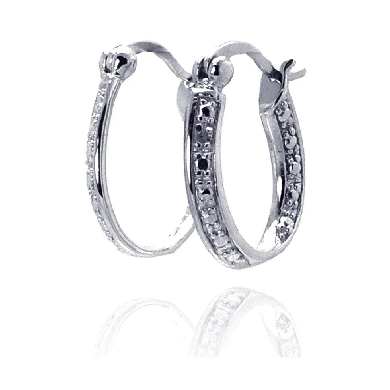 ladies earrings leaf emerald-Silver 925 Rhodium Plated Round Clear CZ Hoop Earrings - STE00692