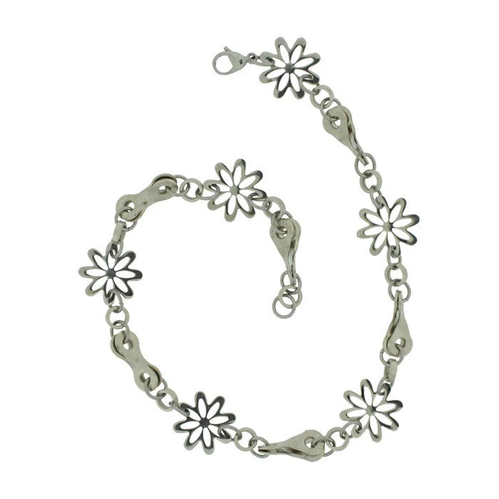 Ladies necklaces cross pendant accents-Stainless Steel Daisy Chain Necklace - Wholesale