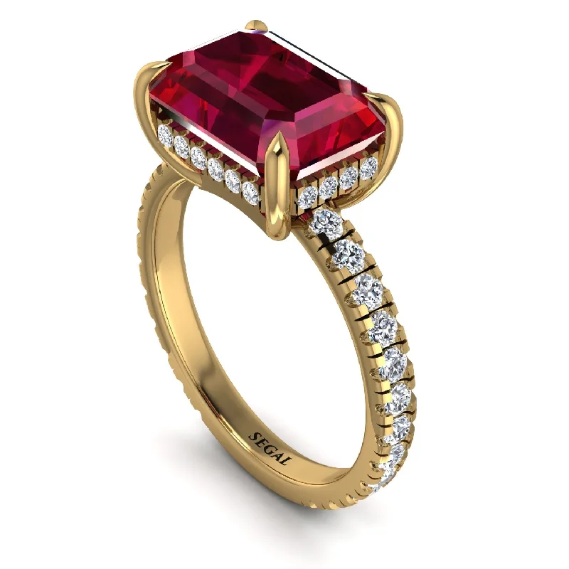 ladies engagement ring timeless green emerald-Emerald-Cut Ruby Pavé Engagement Ring - Daphne No. 10