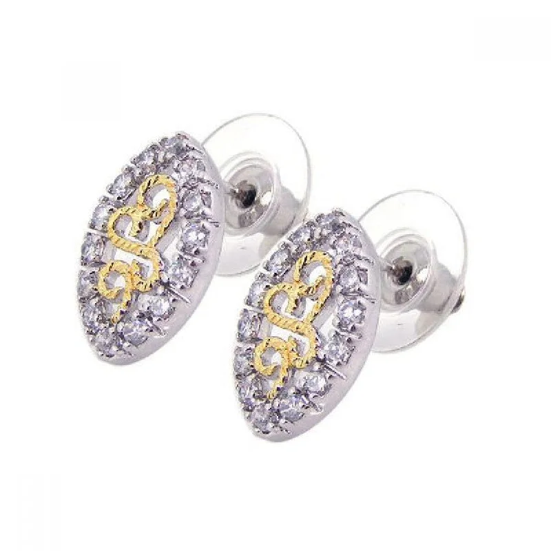 ladies earrings filigree round-Clearance-Silver 925 Rhodium Plated Clear and Silver Marquis CZ Stud Earrings - BGE00058