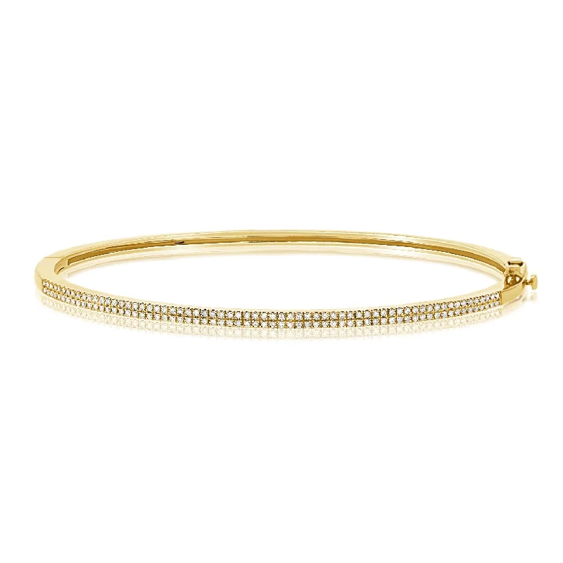 Ladies bracelets curved edge designs-OKGs Collection 14K Gold Bangle Bracelet with Diamonds