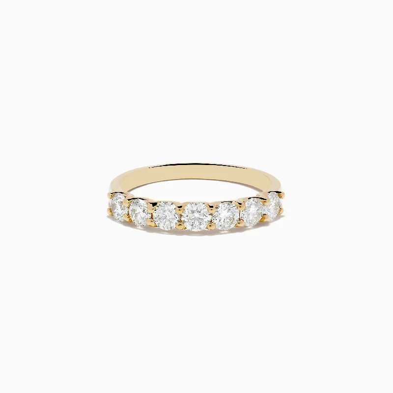 ladies ring three stone silver-D'Oro 14K Yellow Gold Round Brilliant Diamond Band 1.03 TCW