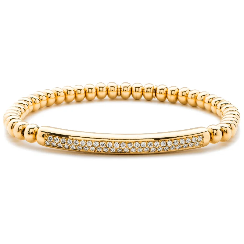 Ladies bracelets scratch-resistant styles-Hulchi Belluni Bracelet Pave Diamond ID Bar Yellow Gold Stretch Stackable