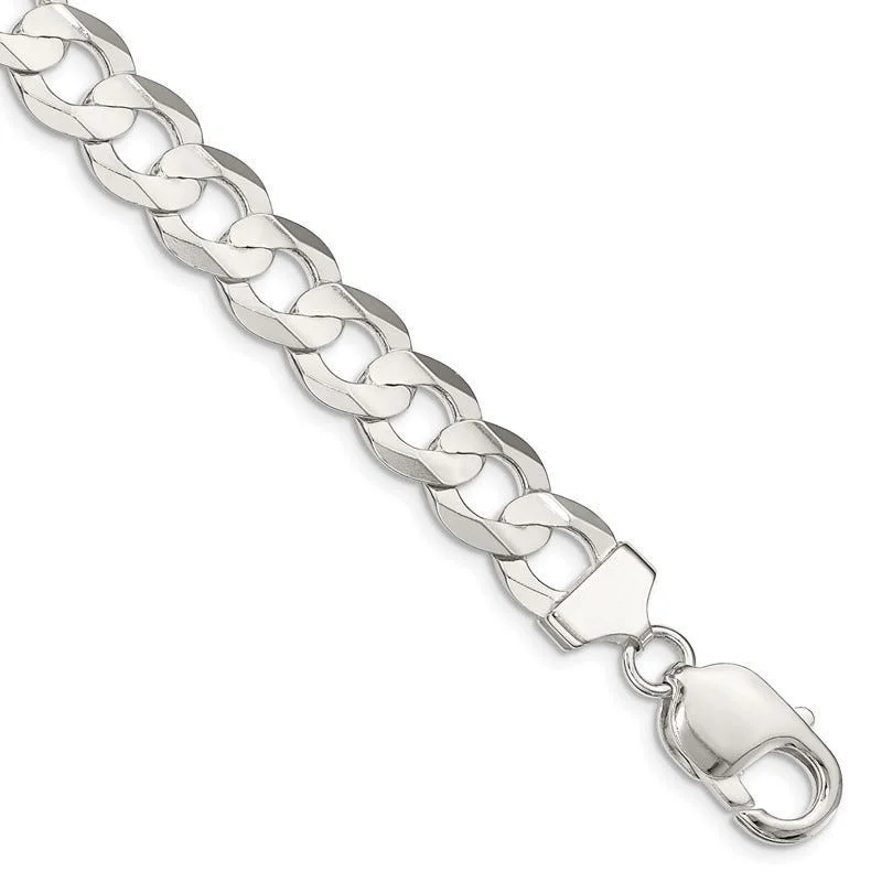 Ladies bracelets winter sparkle designs-Sterling Silver 9.75mm Concave Beveled Curb Chain Bracelet