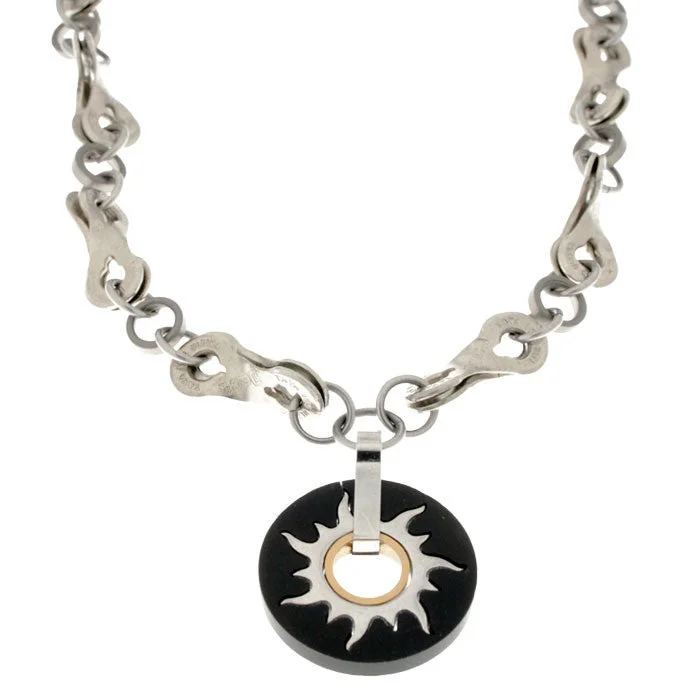 Ladies necklaces group custom designs-Stainless Steel Black and Silver Sun Necklace