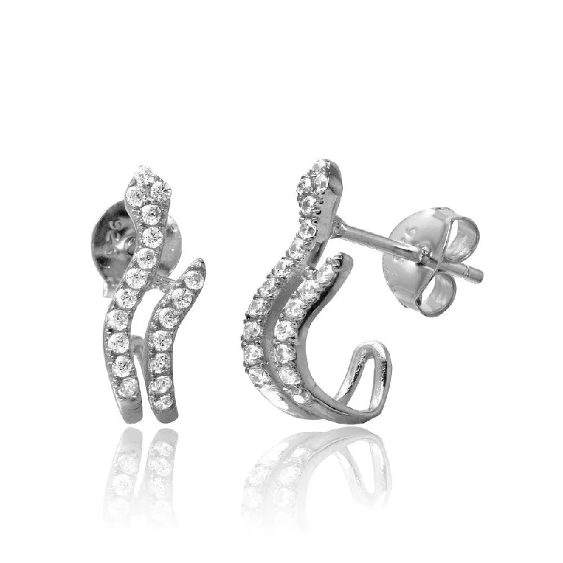 ladies earrings winter topaz-Rhodium Plated 925 Sterling Silver CZ Snake Hook Earrings - BGE00522